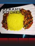 Yellow Rice with moringa and egg stew