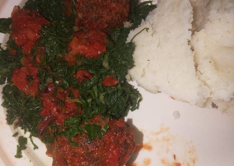 Simple Way to Prepare Ultimate Ugali served with Meatballs and sukuma wiki