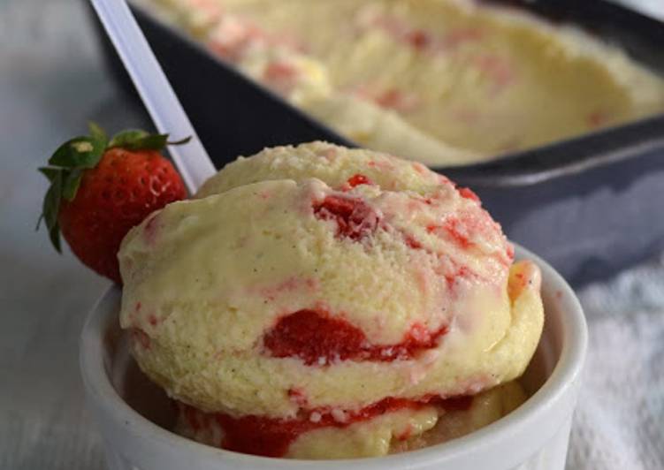 Simple Way to Make Quick Strawberry Swirl Vanilla Ice Cream
