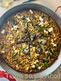 Paella de rape, ajos tiernos, espárragos y alcachofas 🥘 🧔‍♂️