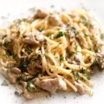 Спагетти С Курицей И Грибами Фото