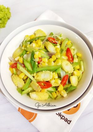 Foto resep Tumis Labu Siam, Jagung Manis & Jagung Semi