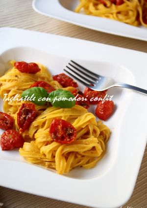 義大利寬麵佐自製油封番茄乾(Pomodori confit) 的食譜成品照片
