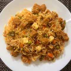 A picture of Veg Soya chunk paneer pulav.