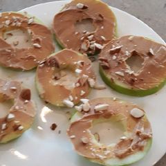 A picture of Peanut butter apple rings.