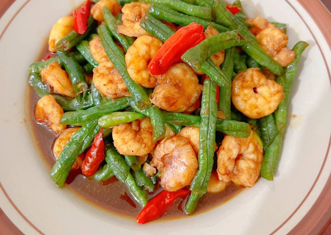Udang tumis kacang panjang saos tiram