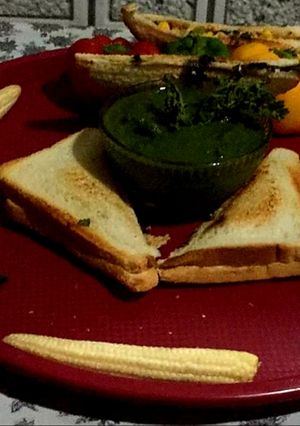 A picture of PANEER CORN, CELERY, AND PARSLEY SANDWICH.