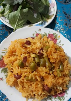 عکسی از دستور برنج با لوبیا سبز و لوبیا قرمز