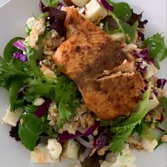 A picture of Brown rice and salmon salad.