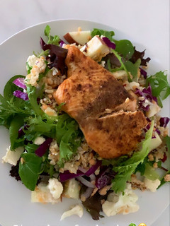 A picture of Brown rice and salmon salad.