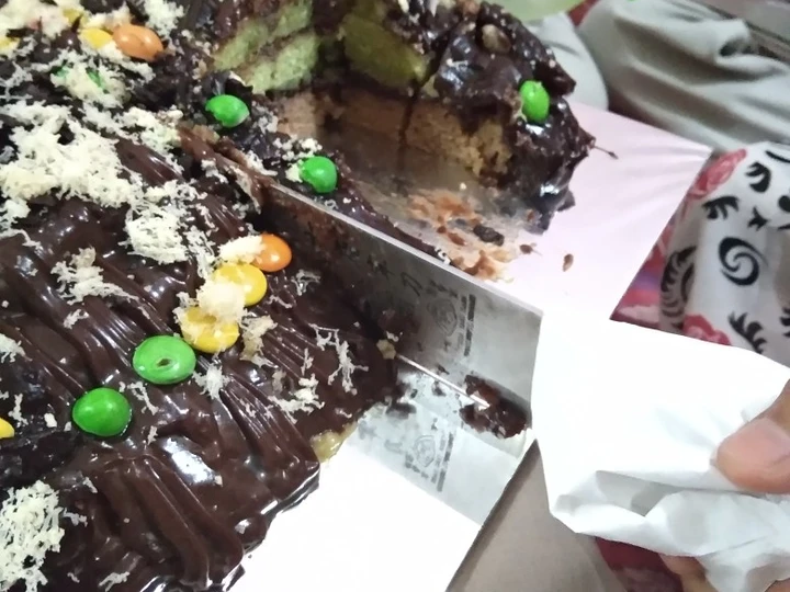 Cara Simple Membuat Resep  Cake Coklat Pandan Kukus Ultah yang Enak Banget, Sempurna