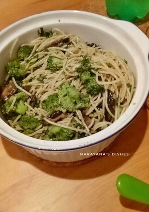 Foto resep Spaghetti aglio olio brokoli jamur
