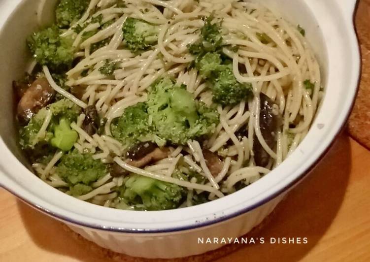 Resep Spaghetti aglio olio brokoli jamur Anti Gagal