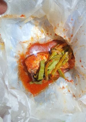 A picture of Mixiotes de Chicken with Nopales.