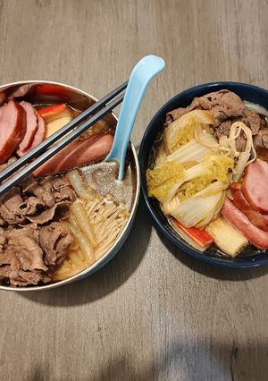 A picture of Easy Sukiyaki with Napa Cabbage and Rice Noodles/Udon.