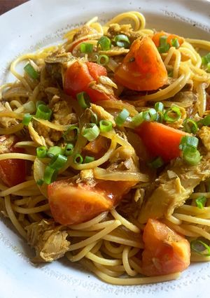 A picture of Canned Mackerel Curry Spaghetti.