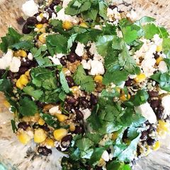 A picture of Black bean feta quinoa bowl .