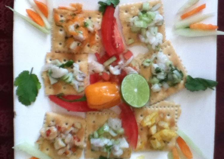 Ceviches de camarón Nayarita con frutas de temporada