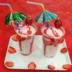 Strawberry milk shake with dollop of strawberry ice cream A picture of Strawberry milk shake with dollop of strawberry ice cream.