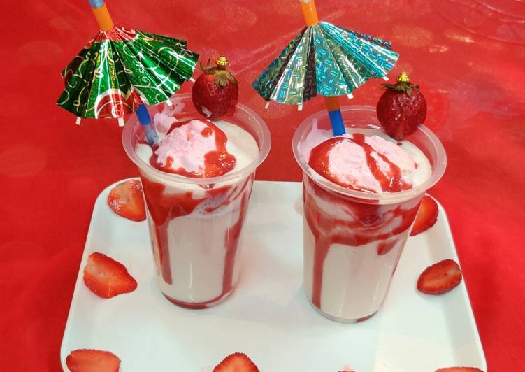 Simple Way to Prepare Super Quick Homemade Strawberry milk shake with dollop of strawberry ice cream