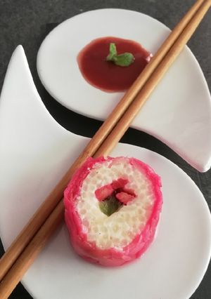 Une photo de Riz au lait aux fruits façon maki