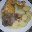 Pollo con setas al horno