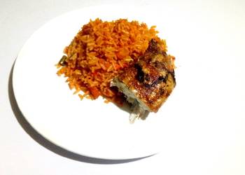 Ready to Serve Hot Jollof Rice and Chicken Very Delicious