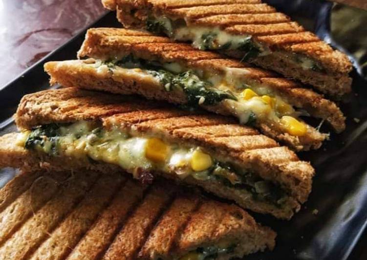 Steps to Make Perfect Cheesy spinach corn sandwich
