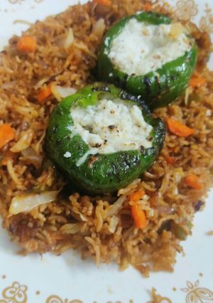 A picture of Paneer cheese stuffed capsicum.