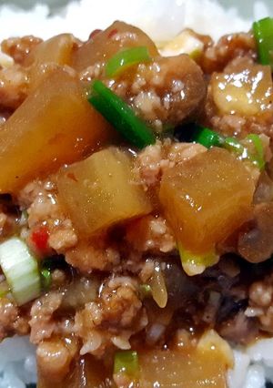 A picture of Braised daikon and minced pork.