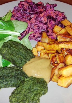Una foto de Falafel de espinacas en Poke bol vegano