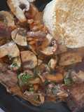 Steak and chestnut champignon sauce