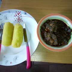 A picture of Eba and afang soup.
