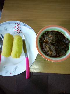 A picture of Eba and afang soup.