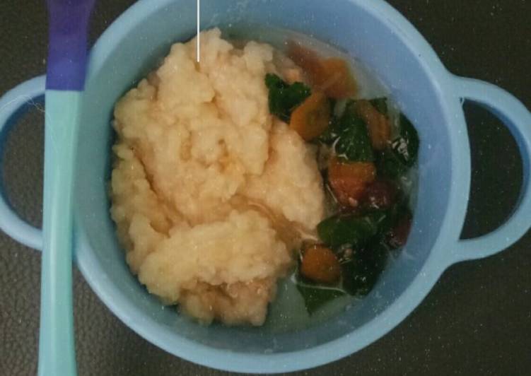 Bubur tim tempe + sayur bayam wortel (9M0+)