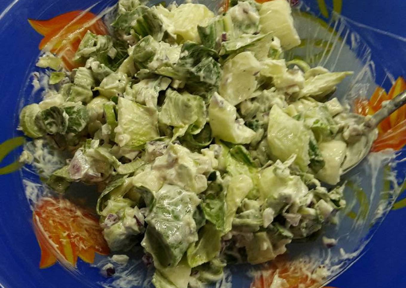 Pak Choi salad with garlic and onion
