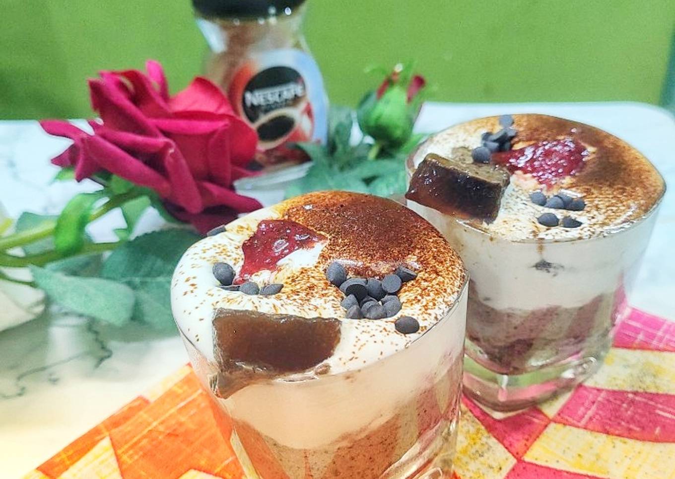 Coffee chocolate mousse with whipped cream