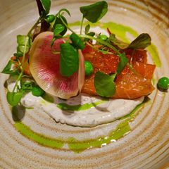 Smoked salmon with ikura and yoghurt A picture of Smoked salmon with ikura and yoghurt.