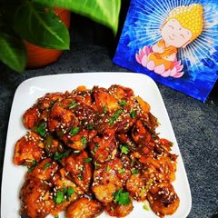 A picture of Orange glazed sesame chicken.