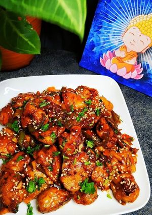 A picture of Orange glazed sesame chicken.