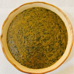 A picture of Denje Lotendera (Jute Marrow in Groundnut sauce).