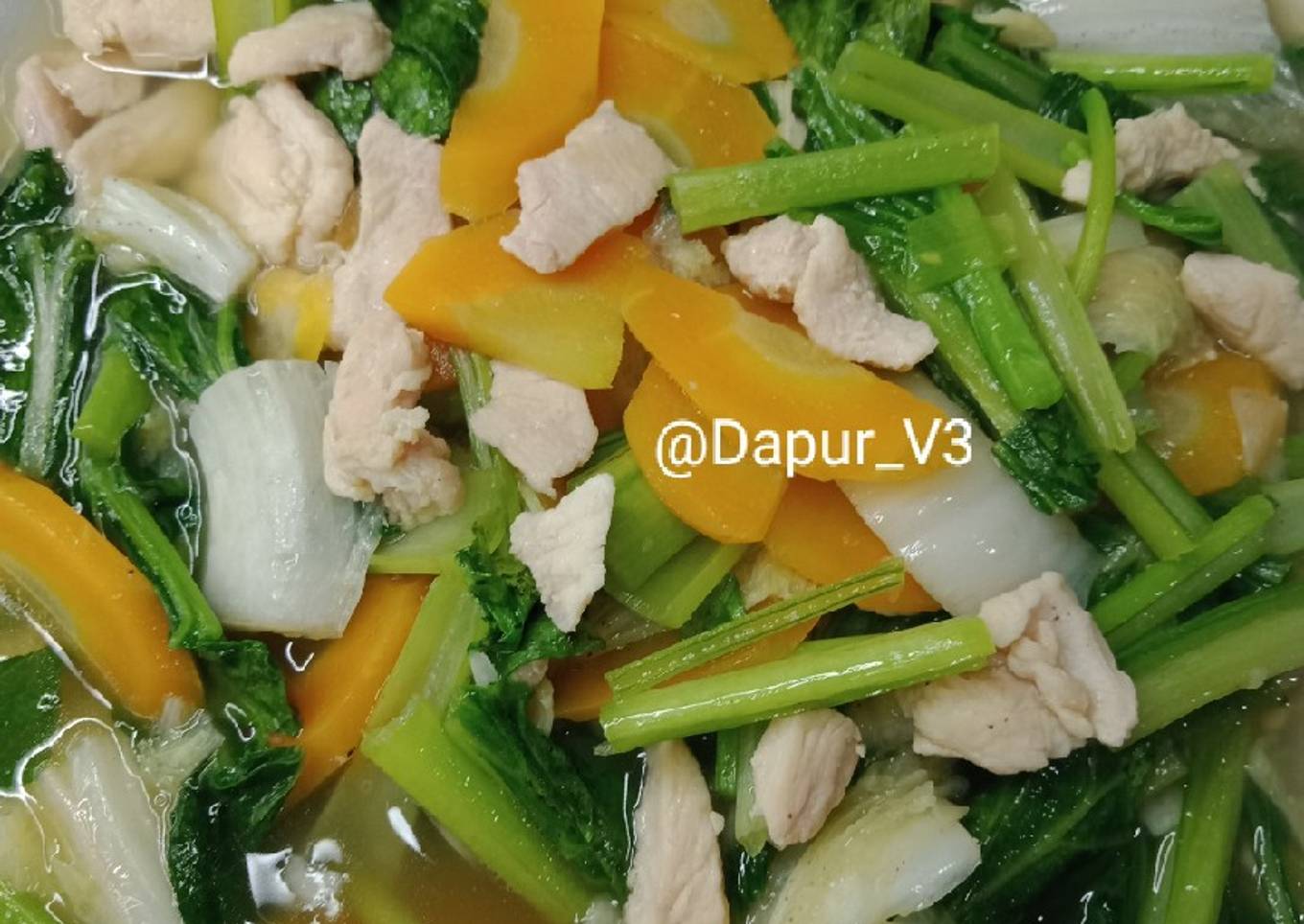 Cah sawi wortel dan ayam