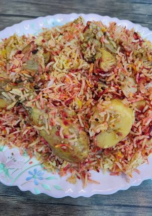 A picture of Rainbow Sindhi biryani 🌈.