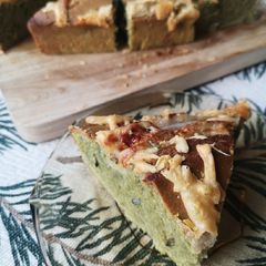 A picture of Matcha banana cheese cake.