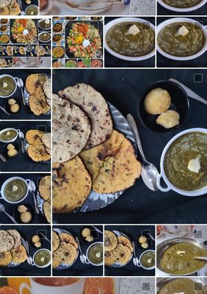 A picture of Sarson ka Saag with Makki di Roti.