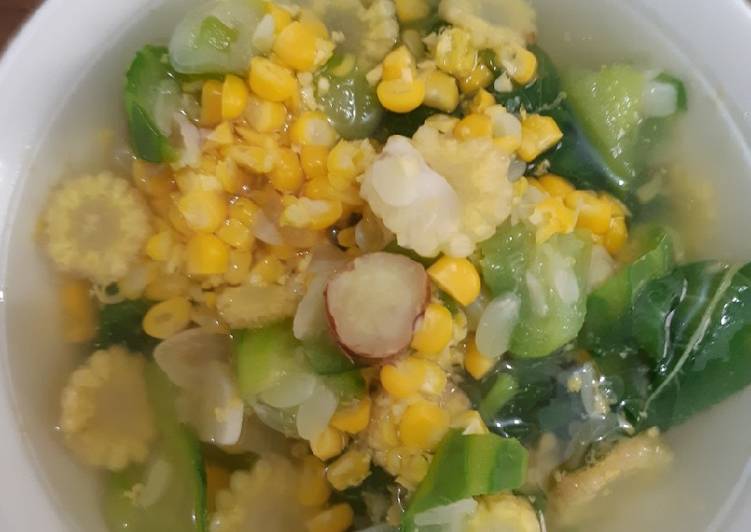 Resep: SempurnaSayur bening campur (kathek, gambas, jagung, bayam)