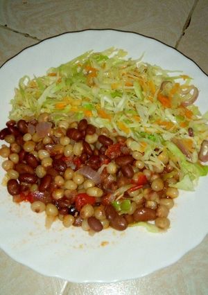 A picture of Githeri and cabbage.