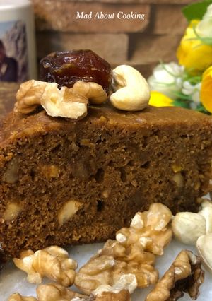 A picture of Whole Wheat Date Jaggery Walnut Cake – No Sugar Treat Christmas Special.