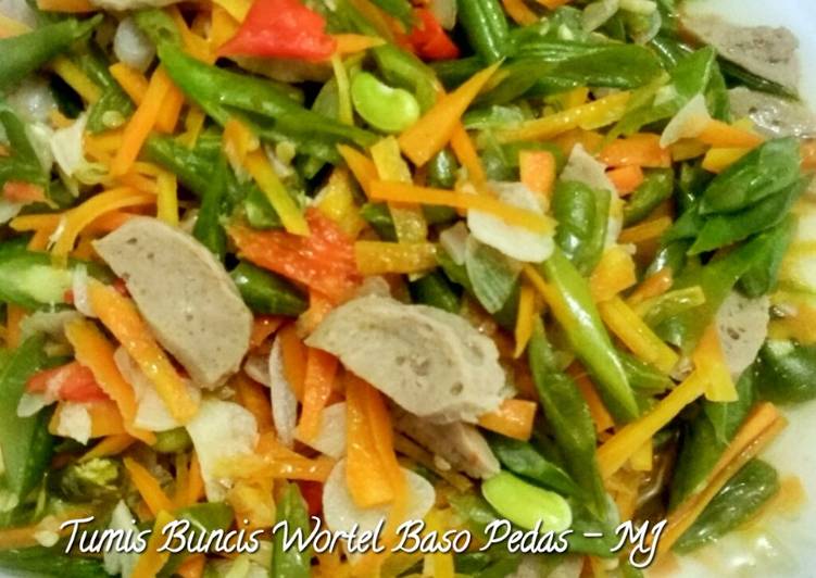 Tumis/Oseng Buncis Wortel Baso Pedas