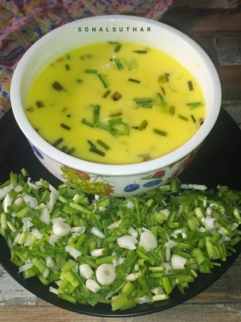 Recipe Green Garlic Kadhi which So Delicious